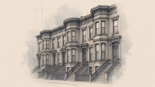 Pencil and watercolor sketch: brownstone
