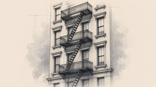 Pencil and watercolor sketch: fire escape