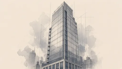 Pencil and watercolor sketch: glass tower