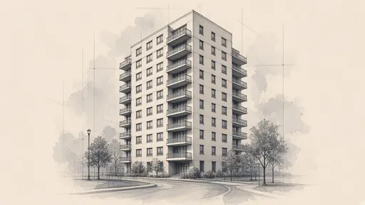 Pencil and watercolor sketch: postwar white brick