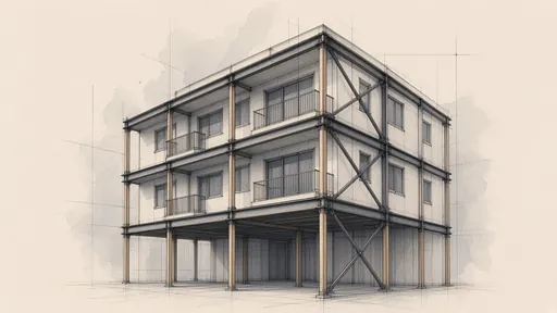 Pencil and watercolor sketch: soft-story building