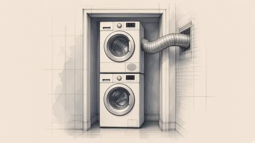 Pencil and watercolor sketch: washer and dryer venting