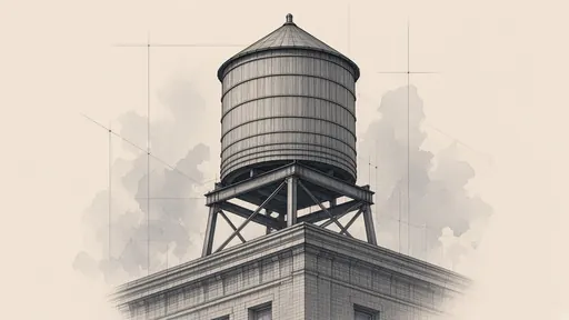 Pencil and watercolor sketch: rooftop water tower